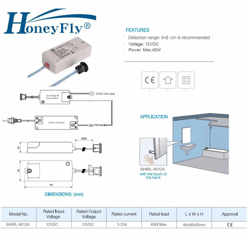 HoneyFly 10 шт. светодиодный 12 В 12 в ИК-датчик переключатель 40 Вт Инфракрасный светильник переключатель для светодиодный лампы светодиодный датчик движения ручной волны 5-8 см CE