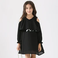spring and autumn long sleeved chiffon v neck dress strapless girl childrens stitching princess dress for teenagers 6789 10 11