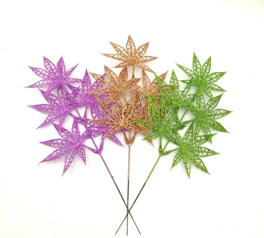 

20pcs Glitter Powder Maple Leaf Branch For Flower Arrangement Accessories Christmas Party Home Wedding Garden Decoration