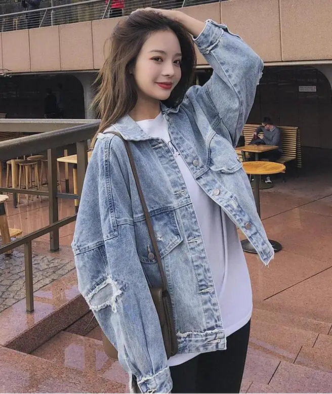 

Rlyaeiz Women Denim Jacket 2019 Spring Korean Fashion Vintage Women Basic Coats Jeans Coat Long Sleeve Frayed Short Jackets