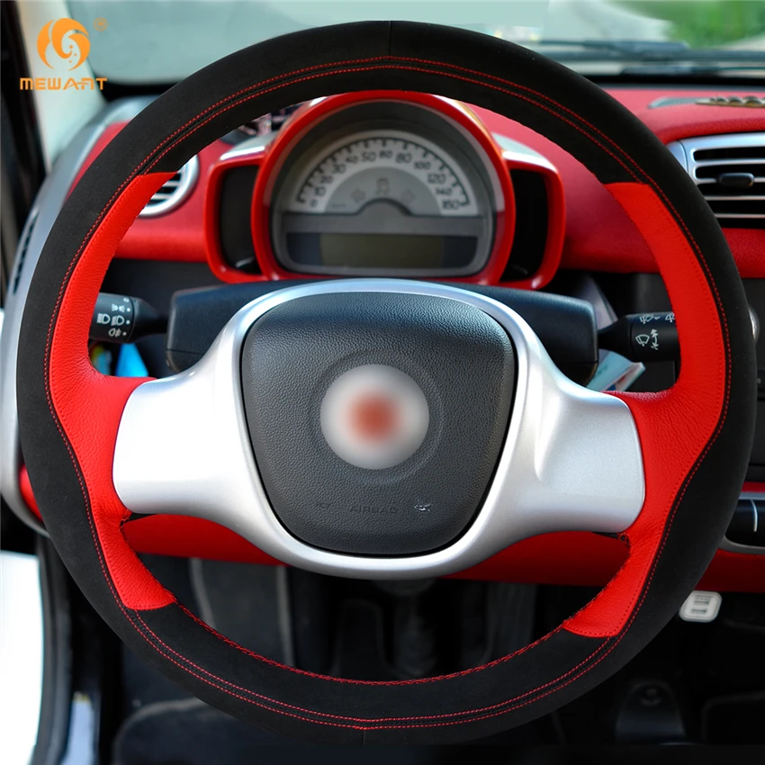 MEWANT Black Red Leather Suede Car Steering Wheel Cover for Smart Fortwo Interior Accessories Parts | Автомобили и мотоциклы