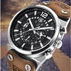 Мужские водонепроницаемые кварцевые часы-хронограф с кожаным ремешком