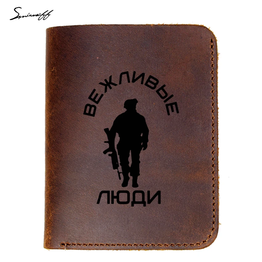 

Genuine Leather Wallet Laser Engraved Polite People Soldier with Rifle Purse Male Vintage Handmade Purse Card Holder Men Wallets