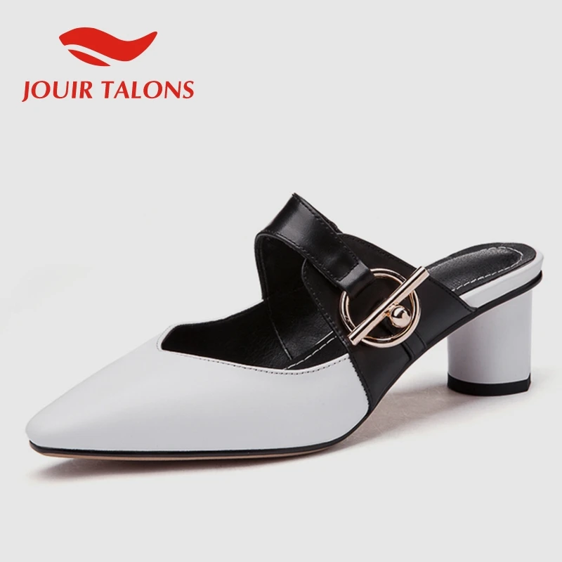 JOUIR TALONS/Новые летние Роскошные женские туфли на каблуке из натуральной коровьей кожи, коллекция года, шлепанцы с металлическими украшениями, летние туфли-лодочки, женская обувь, размеры 34-43