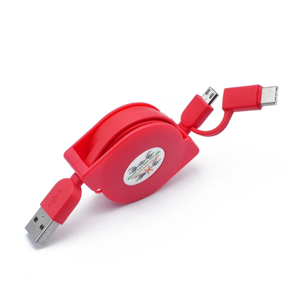 2 в 1 Micro USB и Type C выдвижной кабель для зарядного устройства м/3 фута универсальный