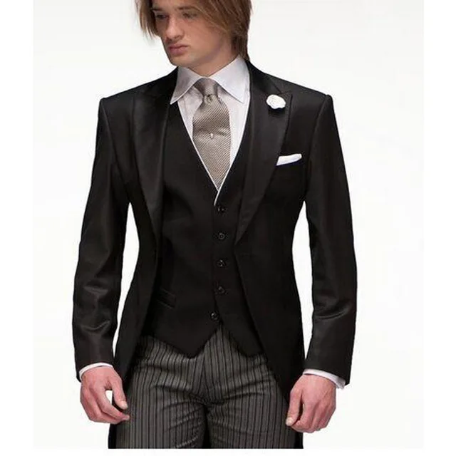 

2018 High Quality Slim Fit Groom Tailcoat Black Groomsmen Best Mens Wedding Prom Suits Custom