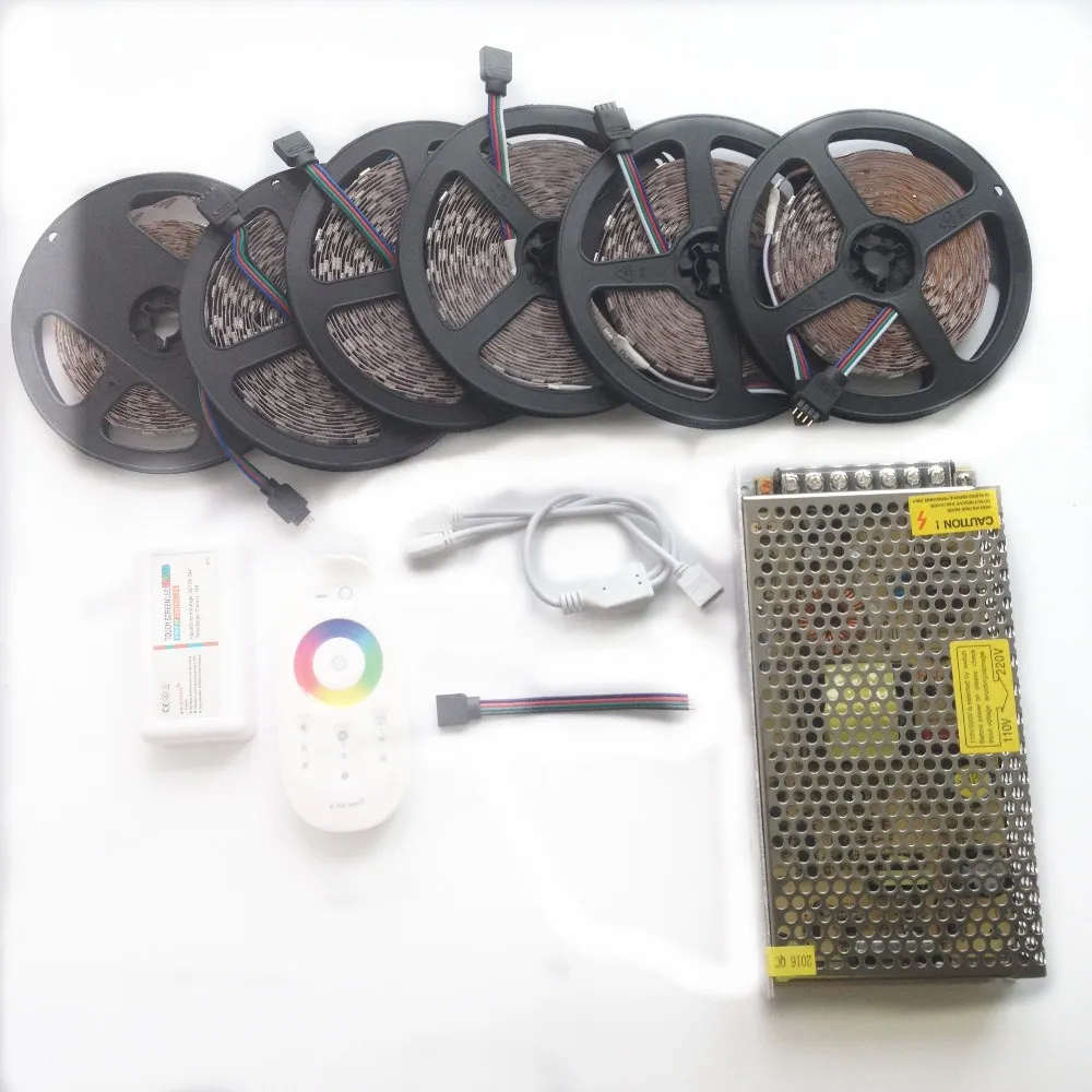 

20m LED Strip 5050 RGB Waterproof tape 5m 10m 15m 25m 30m IP65 + RF Remote controller +Power adapter Amplifier Kit Free shipping