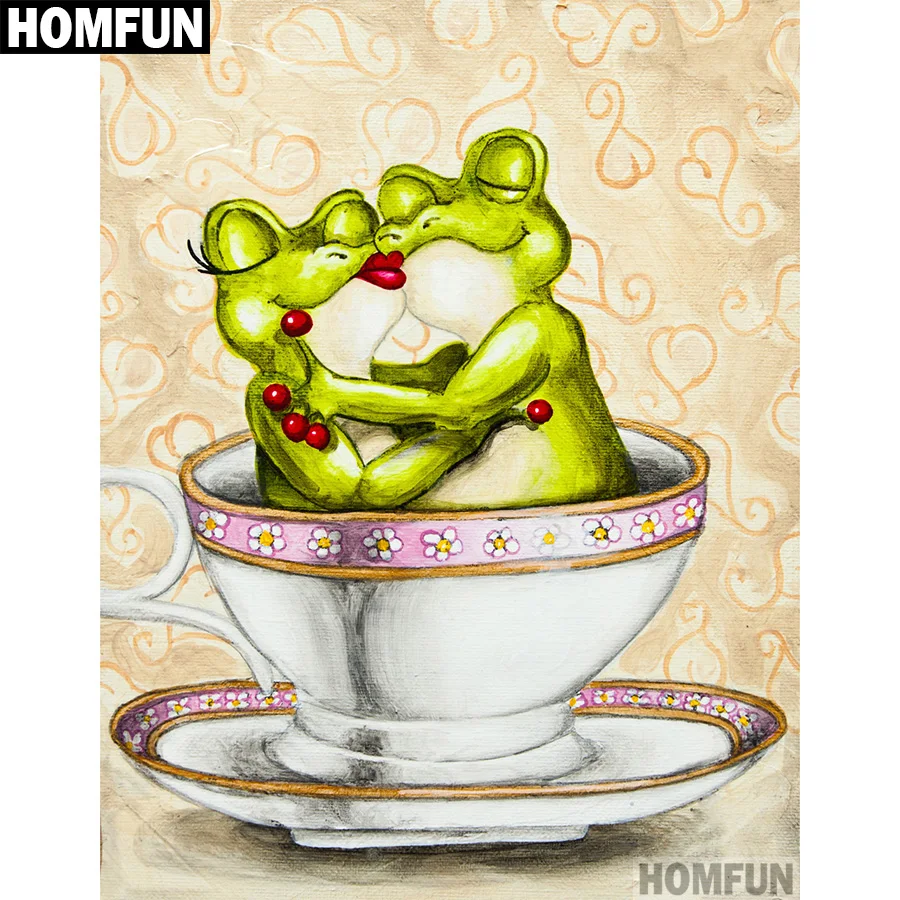 Алмазная живопись HOMFUN A00580 картина лягушка пара с полными квадратными/круглыми