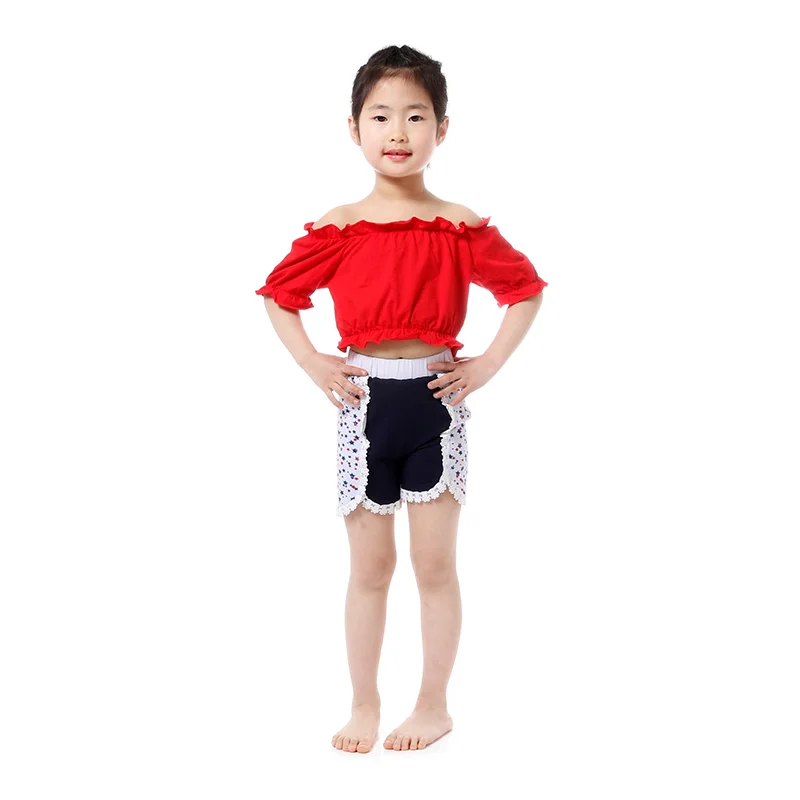 Лето 2018 бутик детской одежды Топ без бретелек с открытыми плечами шорты со