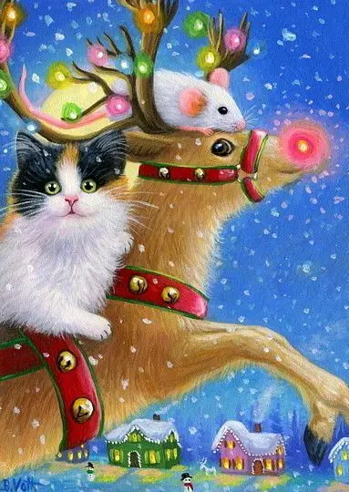 

5D Diy diamond painting cross stitch " Cat riding deer" Full Square stone Diamond Needlework Rhinestone Mosaic