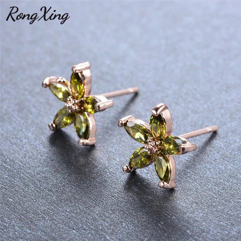 Rongxing старинный розовое золото заполненный оливковый зеленый цирконий серьги