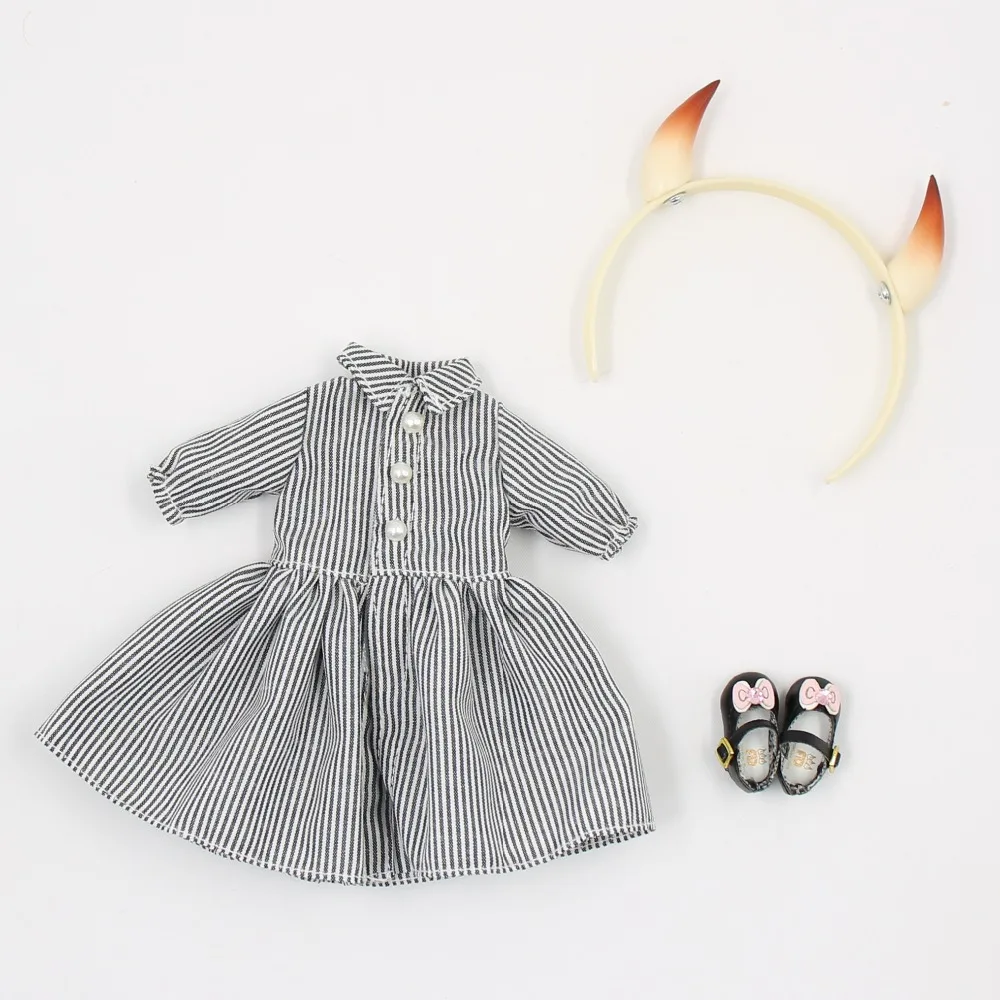 

ICY DBS Blyth doll toy straight brown hair joint body devil horn, dress, shoes and hands AB combination 1/6 30cm
