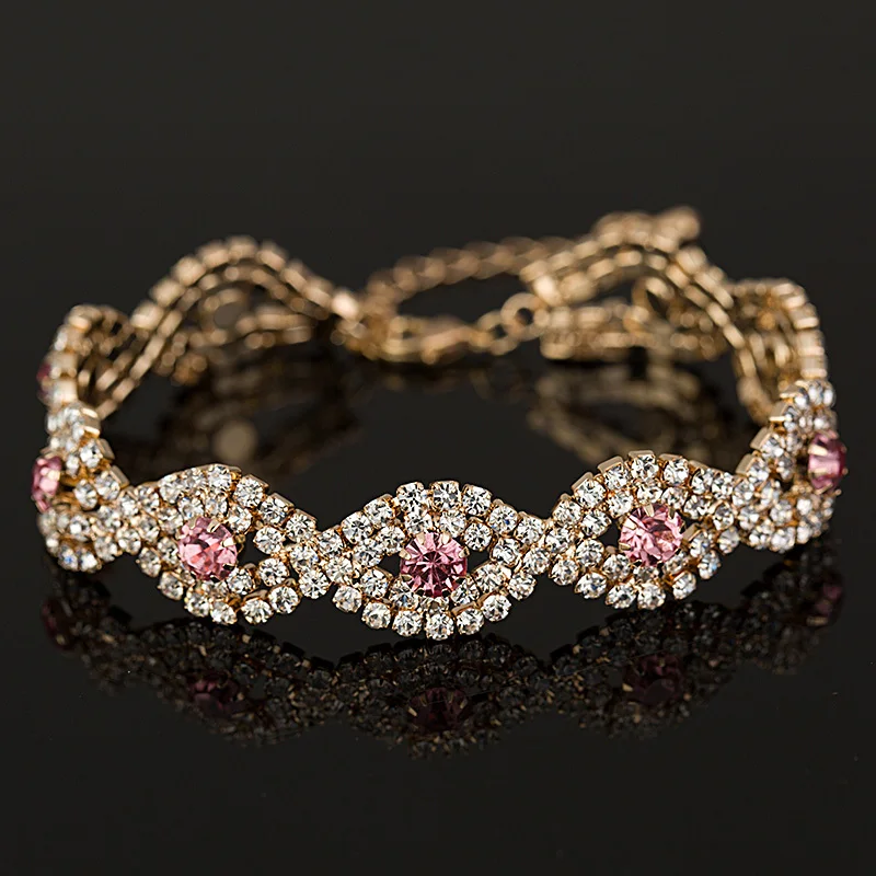Wholesale Gold &amp sliver Color plated Rhinestone Crystal String Charms Chain Link Bracelet for women B013 | Украшения и