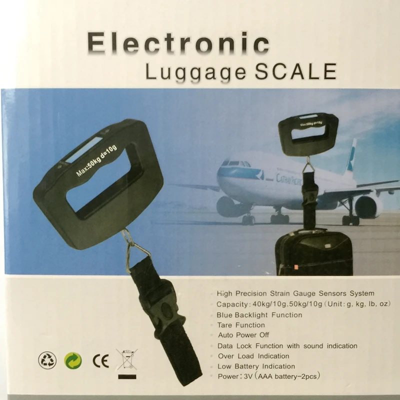 Báscula Digital LCD para cinturón de equipaje, balanza electrónica portátil de mano, gancho de peso con correa, 50kg y 10g