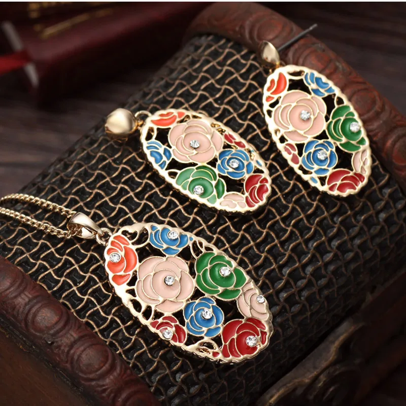 Neoglory Light Yellow Gold Color Flower Jewelry Set for Women Wedding Necklace Earrings Fashion Stoving Varnish Gift | Украшения и