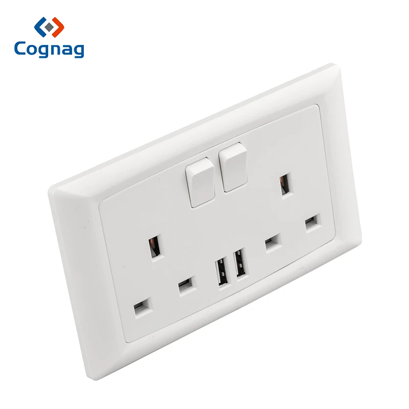 Cognag белого цвета с британским 2 gang 13A двойная настенная розетка двойным USB