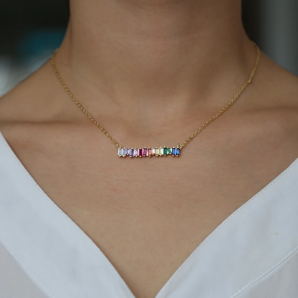 Wonder women чокер с радужной планкой baguetee cz Clavicle тонкая палочка подвеска и ожерелье с цветным камнем rainbow bar ожерелье Новинка