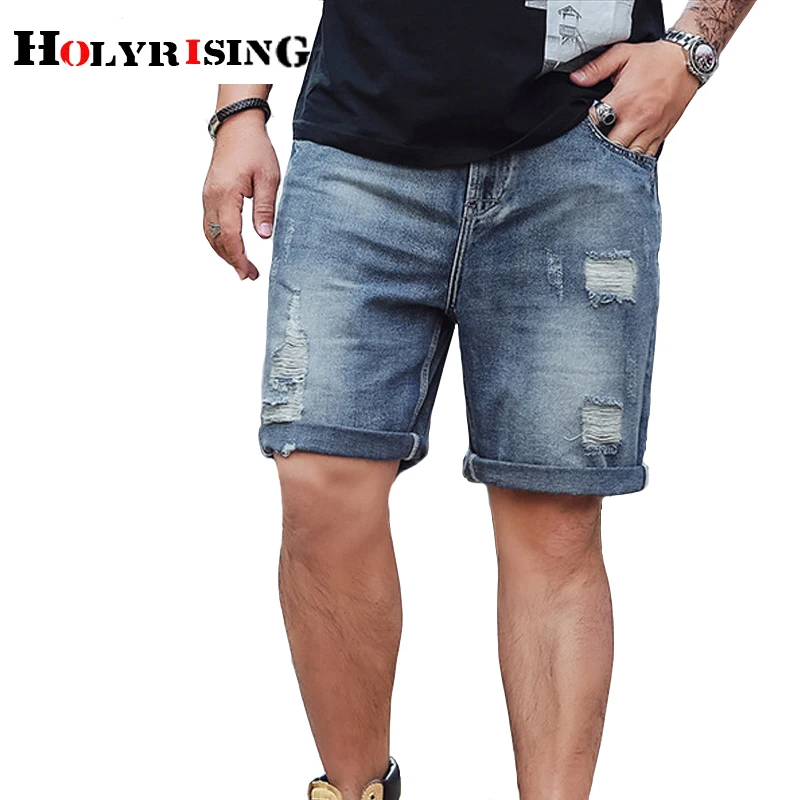 Holyrising/Новые мужские джинсовые шорты повседневные с дырками размеры 30 46 короткие