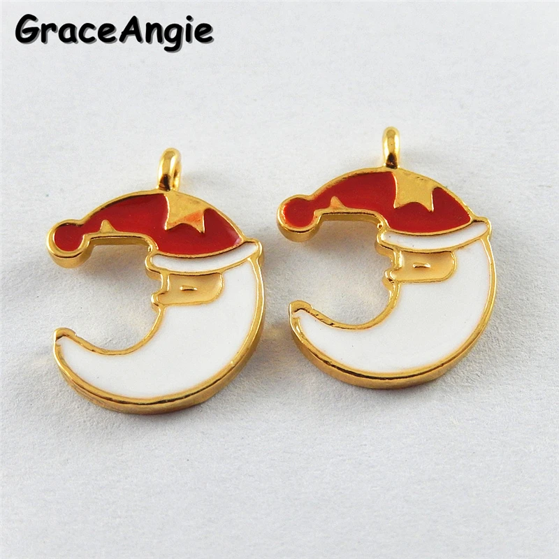 GraceAngie 10pcs/pack Christmas Baby Gifts Moon Shape Enamel Pendant Necklace Jewelry Bracelet Charms Crafts 20*15*2mm | Украшения и