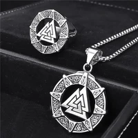 mens viking valknut odins norse warrior stainless steel ring and pendant 24inch necklace jewelry sets