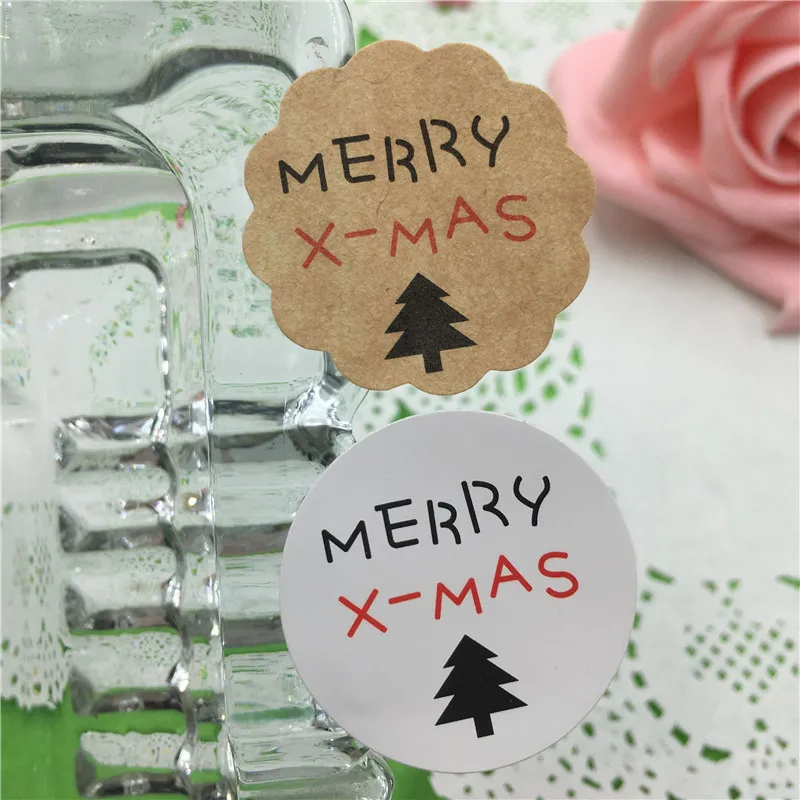 Круглые Праздничные наклейки-крафт-наклейки Merry X-MAS диаметр 3 см 100 шт./лот |
