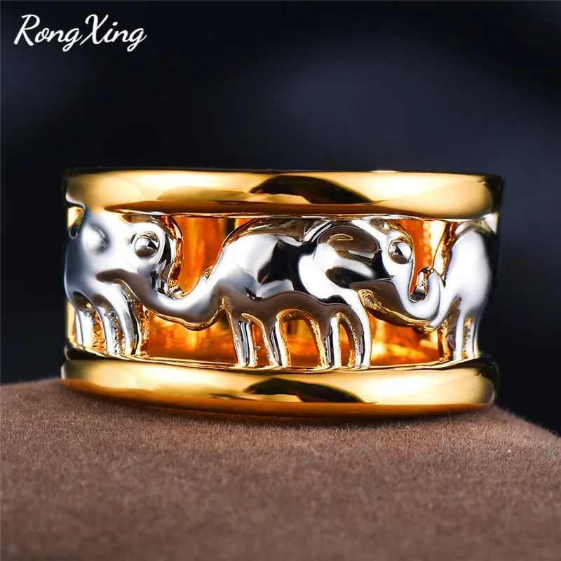 Rongxing старинный серебряный цвет милый слон кольца для мужчин и женщин желтое