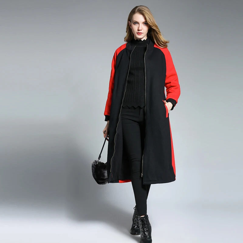 2017 winter new loose Large size ladies' Add velvet thickened hoodie Impact color Warm coat zipper | Женская одежда
