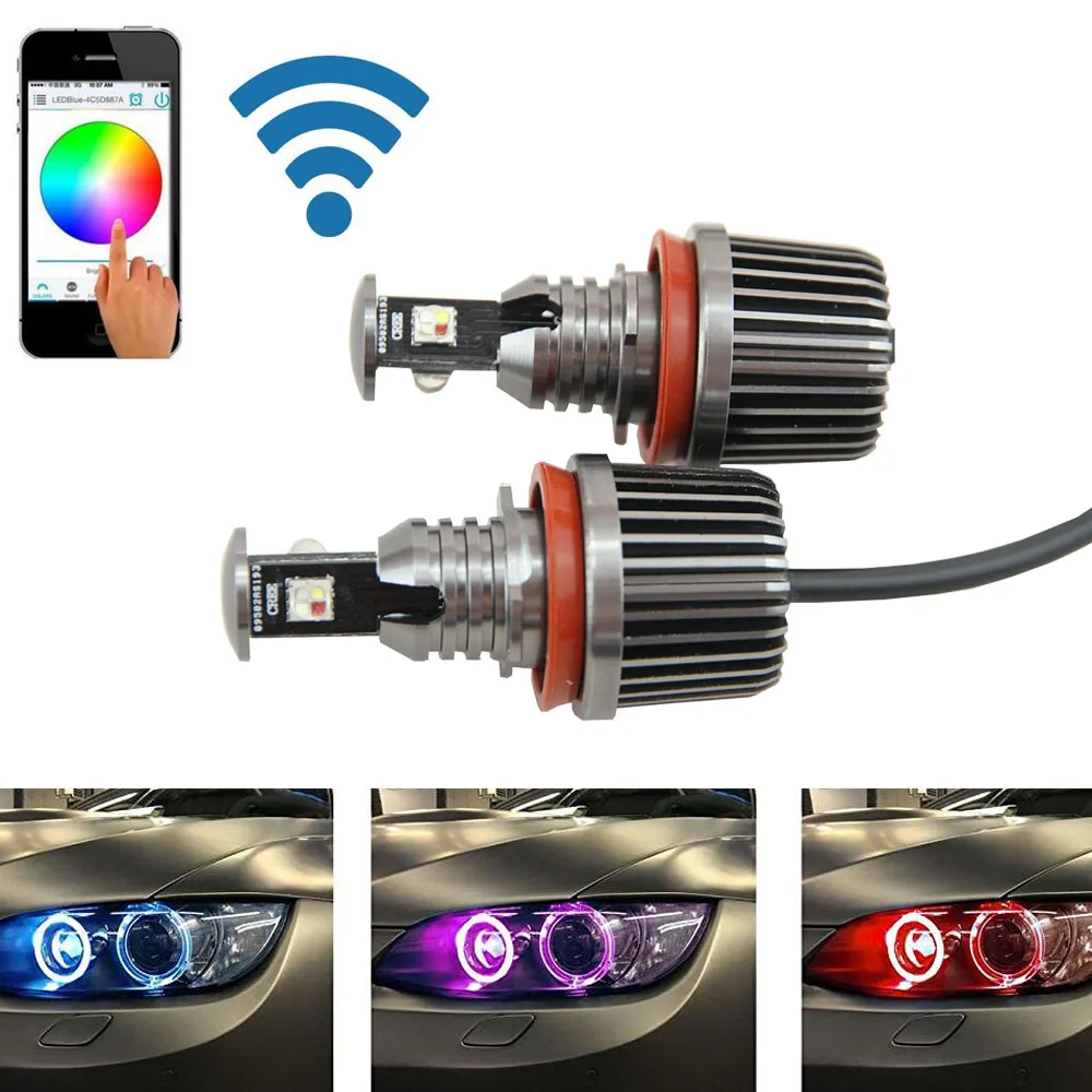 Кольцевые светодиодные фары с ангельскими глазами 2x чипы Cree H8 36 Вт Wi-Fi RGB для BMW E60