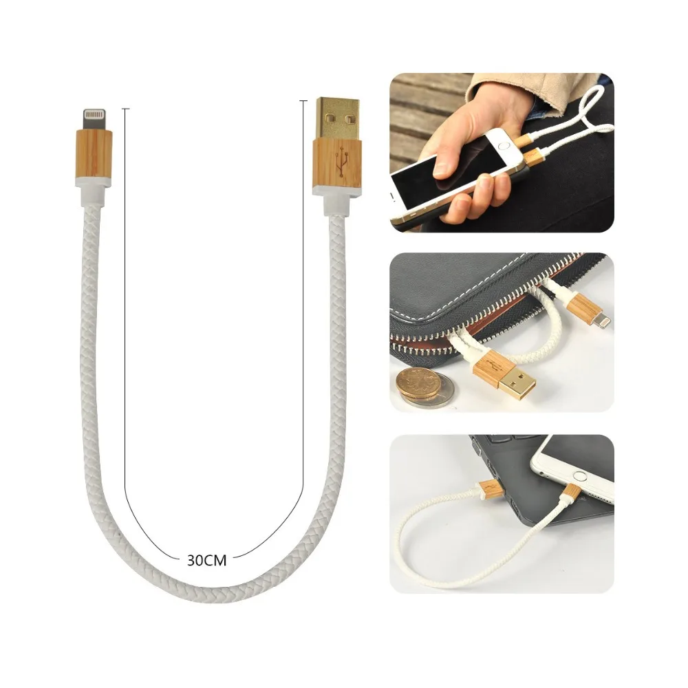USB зарядный шнур 30 см Кожаный Плетеный Деревянный чехол usb кабель для быстрой