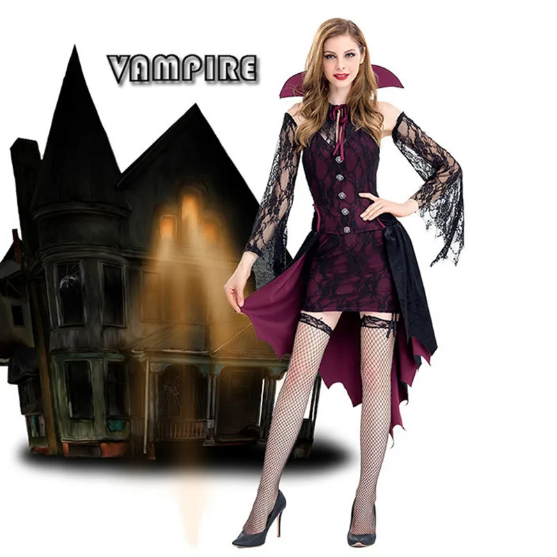 M-XL Sexy Purple Woman Sorceress Vampire Cosplays Halloween Queen Costumes Carnival Purim Masquerade Nightclub Bar Party dress |