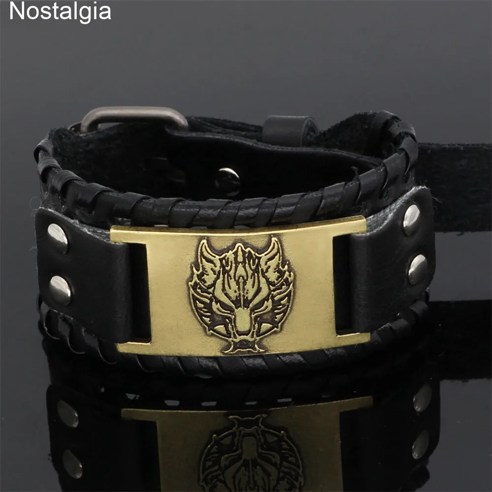 

Nostalgia Vikings Wolf Amulet Talisman Wicca Leather Bracelet Viking Jewelry Pagan Teen Wolf Accessories