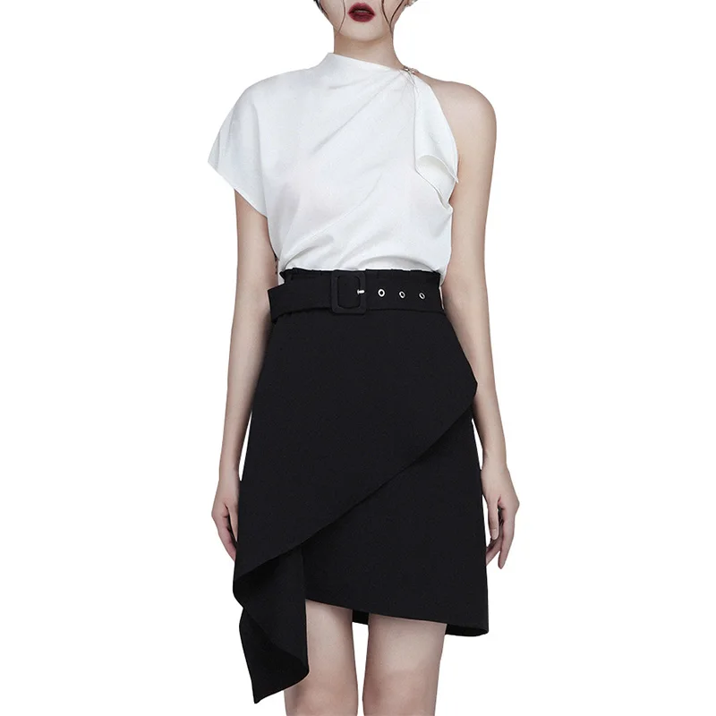 Женское асимметричное платье Max Spri белое мини-платье с асимметричным плечом и