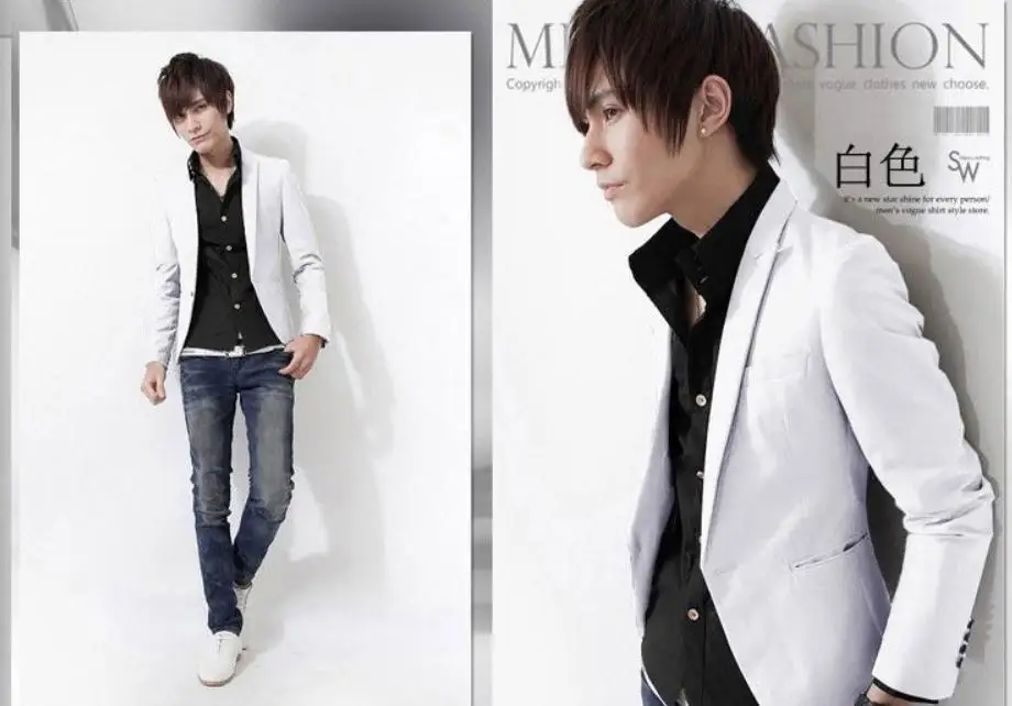 Повседневный мужской костюм на одной пуговице синий Блейзер открытом воздухе