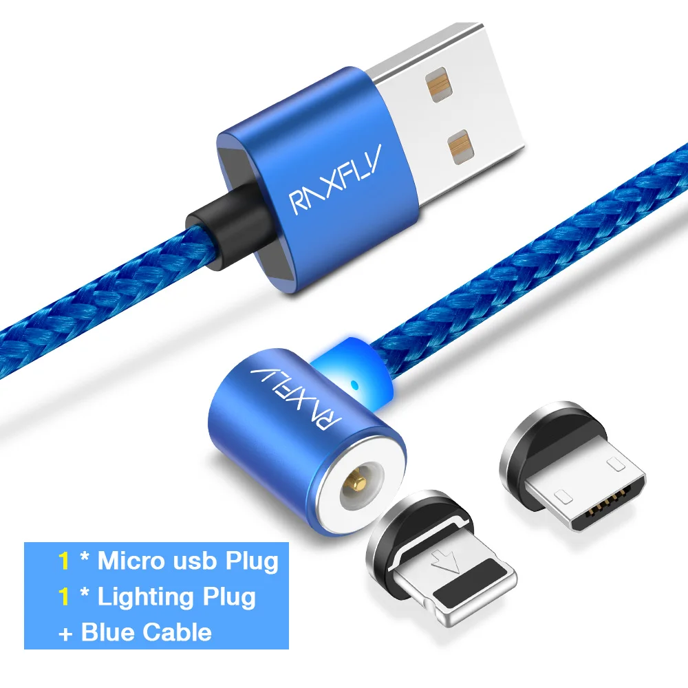2 Plug Blue Cable L-Тип Магнитный кабель для зарядки RAXFLY Кабель с разъемом микро-USB типа C Lightning/USB шнур для iPhone Магнит Зарядное устройство проволоки для iPhone 6 5 7 магнитный кабель магнитная зарядка - Цвет: 2 Plug Blue Cable