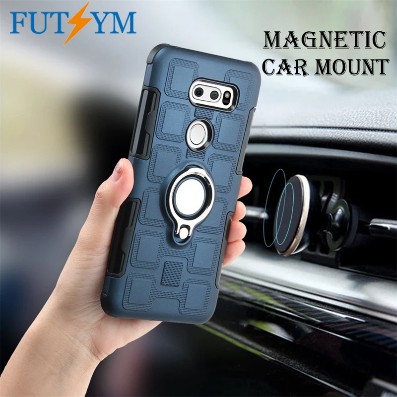 Luxury Shockproof With Finger Ring Kickstand Hard PC Back Cover Case for LG V30 2 in 1 Magnetic Car Mount Capa Fundas Coque |