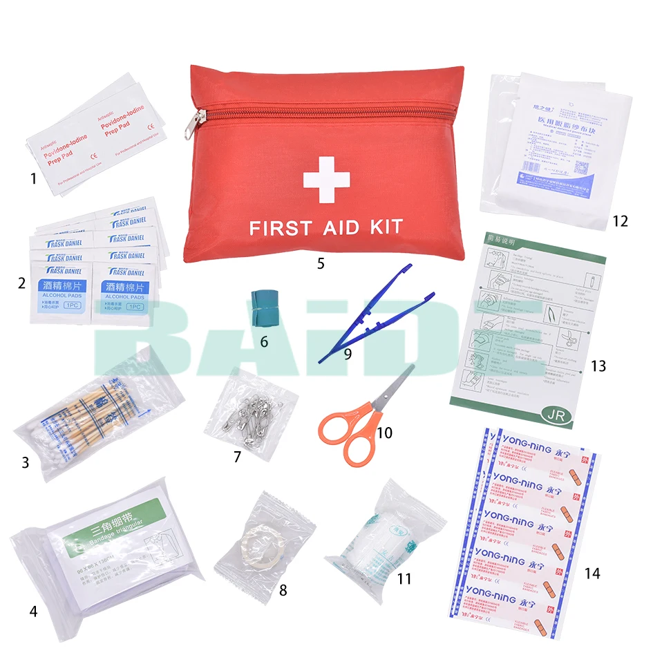 Red 20 x 14cm Waterproof Mini Outdoor Travel Car First Aid kit Home Small Medical Box Emergency Survival kit Household 18 pack