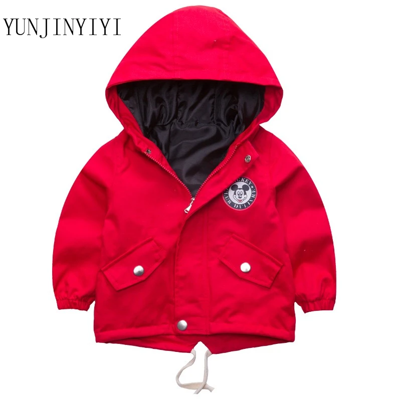 Весенние куртки для мальчиков и девочек детская ветровка с капюшоном милым Микки