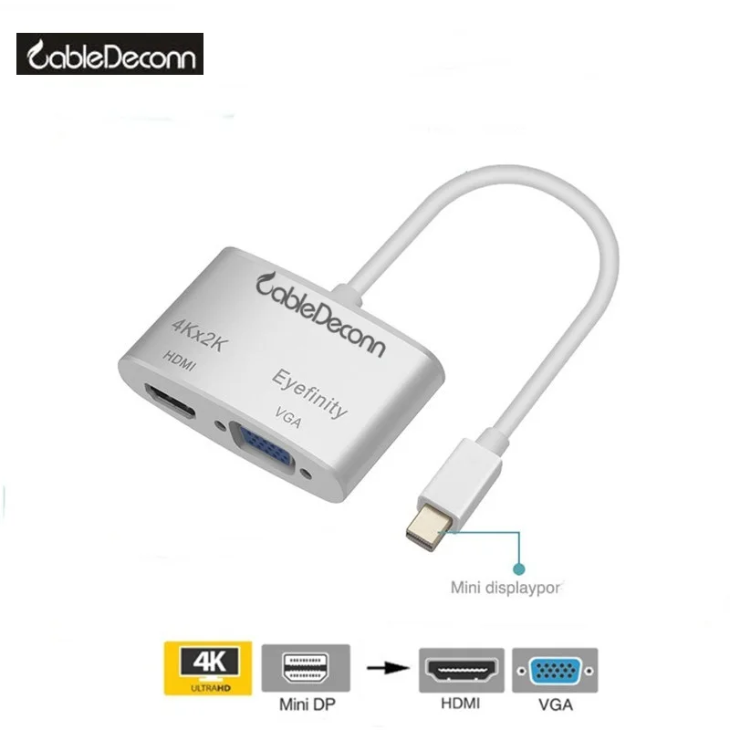 Mini DisplayPort DP к HDMI 4KX2K/VGA 2 в 1 алюминиевый кабель адаптер для Mac MacBook Pro Air Surface 2017