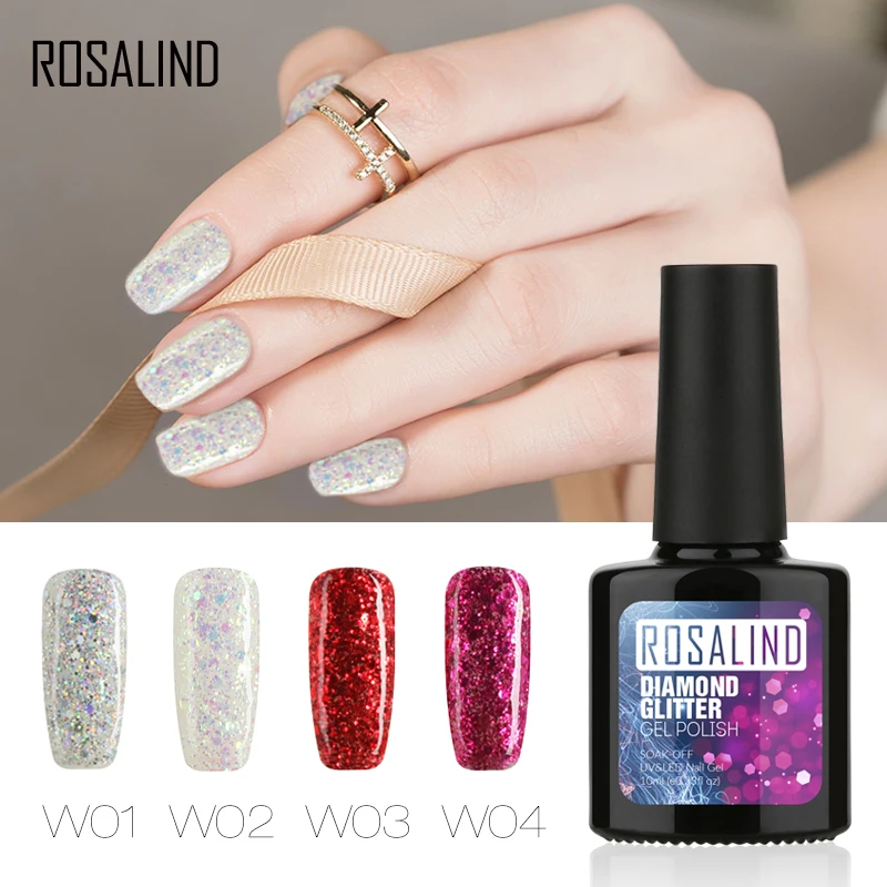 ROSALIND гель 1S P + черная бутылка 10 мл Алмазный Блеск W01 29 лак для ногтей УФ и LED