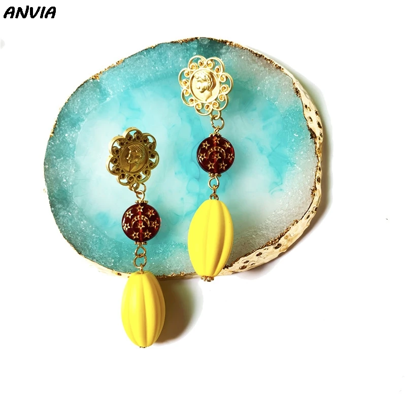 Золотая Тыква DIY аксессуары винтажные красные звезды луна бусины Висячие серьги