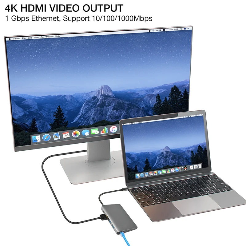 OLOEY 9 в 1 USB3.1 концентратор Многофункциональный C с Type 4 K видео HDMI гигабитный Ethernet