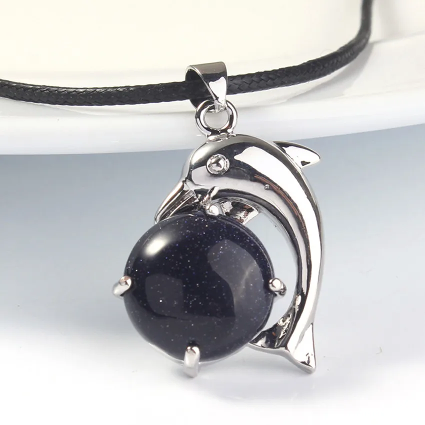 FYJS уникальные красивые с серебряным покрытием Дельфин голубой песок камень кулон темперамент Ожерелье Веревка цепь ювелирные изделия FYJS уникальные красивые с серебряным покрытием Дельфин голубой песок камень кулон темперамент Ожерелье Веревка цепь ювелирные изделия