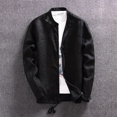 only jacket 01 Весенне-осенняя Повседневная хлопковая льняная куртка, Мужская дышащая верхняя одежда на молнии со стоячим воротником, тонкая свободная однотонная брендовая куртка, пальто - Цвет: only jacket 01