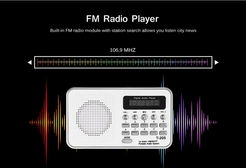 Портативный мини T205 радио FM Ретро цифровой светодиодный MP3 USB музыкальный динамик плеер радио dab поддержка TF SD карты воспроизведение AUX громкий динамик