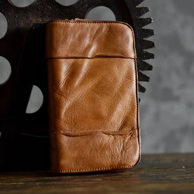 Brown Известный винтажный большой мужской кошелек на молнии из натуральной кожи, роскошный Мужской органайзер, кошелек, качественный мужской клатч, кошелек, ID держатель для карт, Новинка - Цвет: Brown