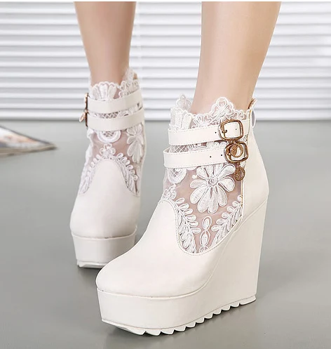 2014 New Sweet Lace Cut-Out Girl Shoes Lady Platform Wadges Confortable fashion boots | Обувь