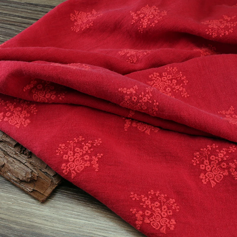 18 летние новые красные 100% льняные вышитые гладкокрашеная ткань для женщин платье