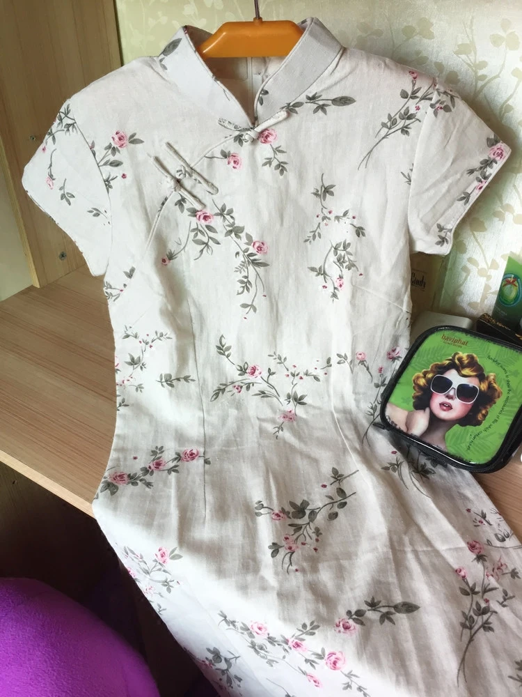 Бургундское традиционное китайское платье 2017 классическое женское Хлопковое