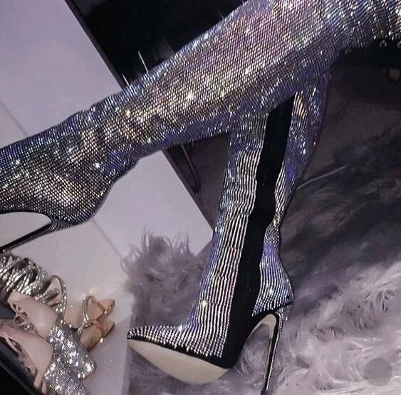 Женские сапоги выше колена на высоком каблуке с острым носком|Ботфорты| |