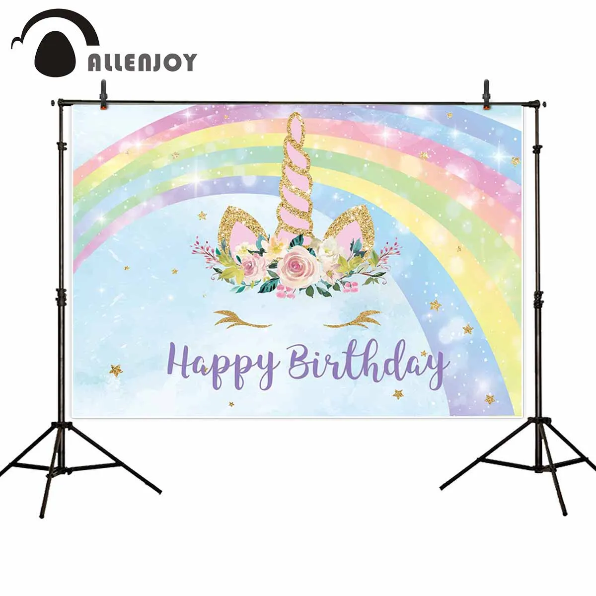 

Allenjoy unicorn birthday party backdrop rainbow glitter sky star photography background baby shower child photophone photocall